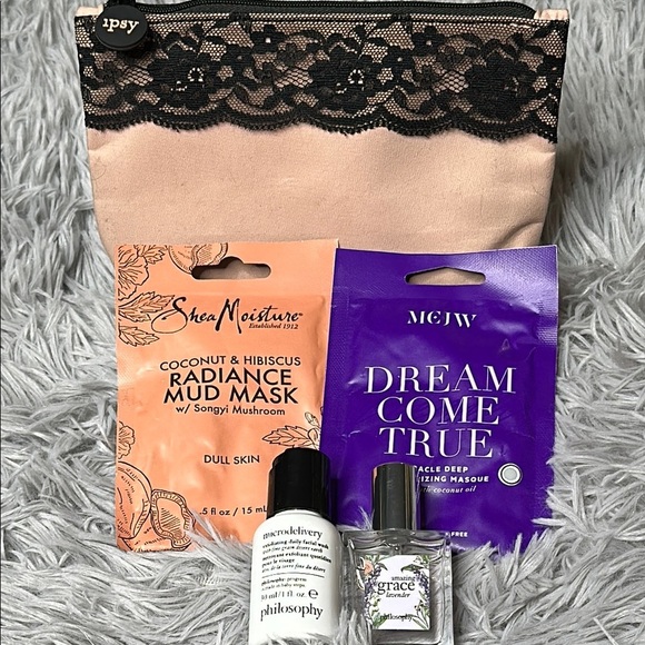 IPSY & Philosophy Bundle: Elegant Lace Ipsy Pouch PHILOSOPHY Face Wash & Spray + - Picture 7 of 8
